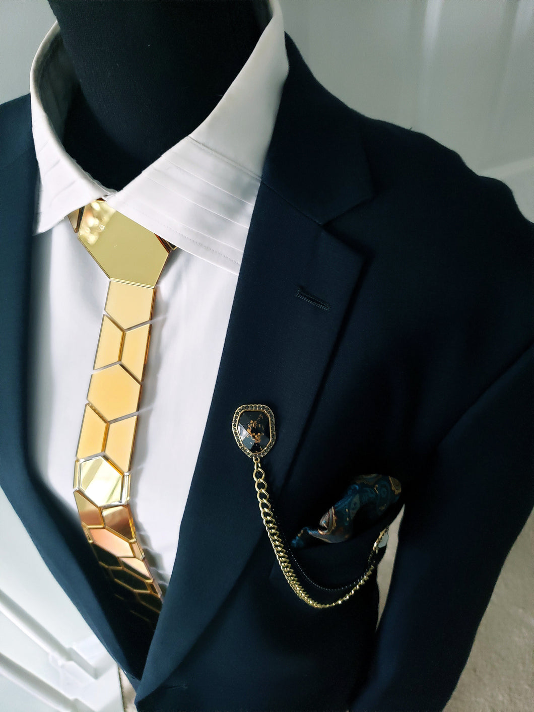 Gold Mirror Acrylic Hexagon Necktie