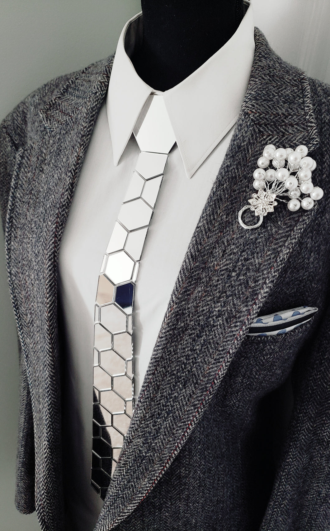 Silver Mirror Acrylic Hexagon Necktie