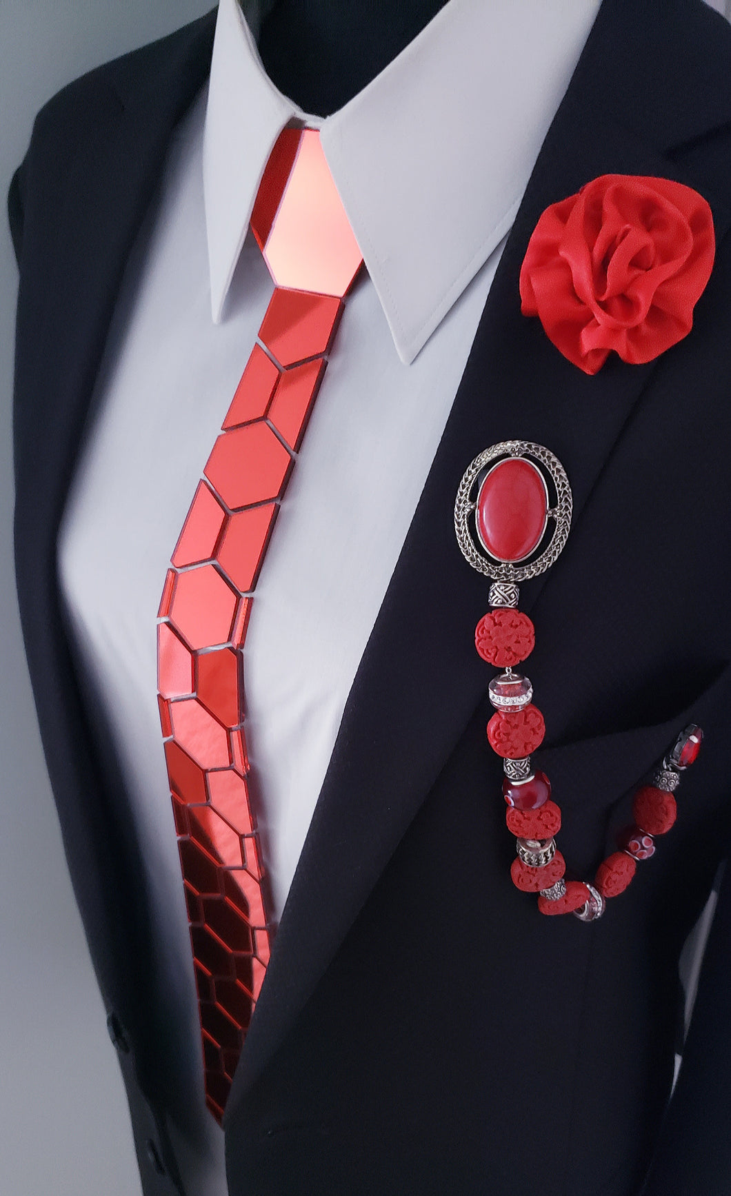 Red Mirror Acrylic Hexagon Necktie