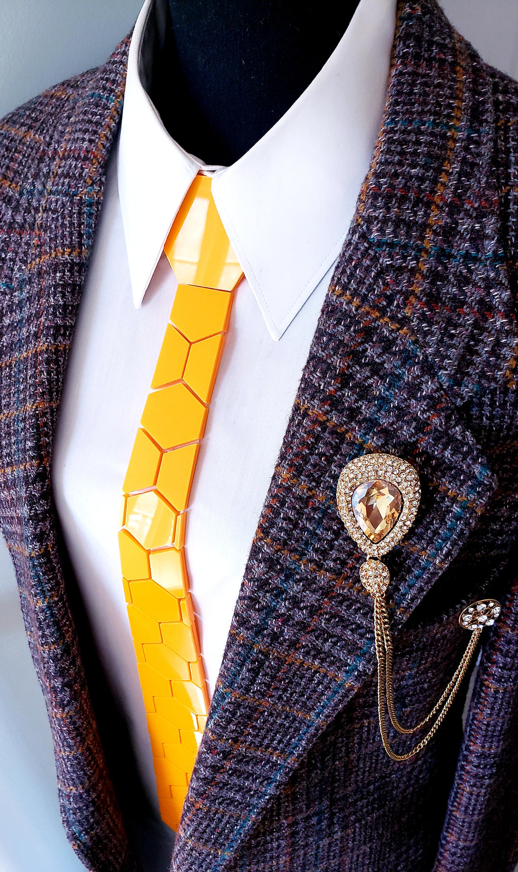 Yellow Shiny Acrylic Hexagon Necktie