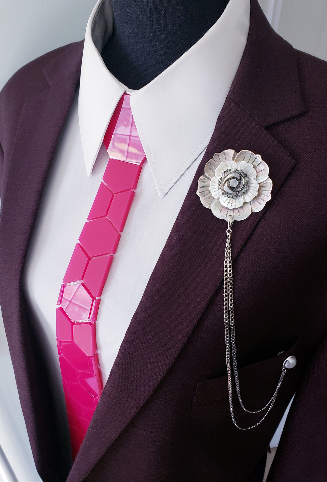Pink Shiny Acrylic Hexagon Necktie