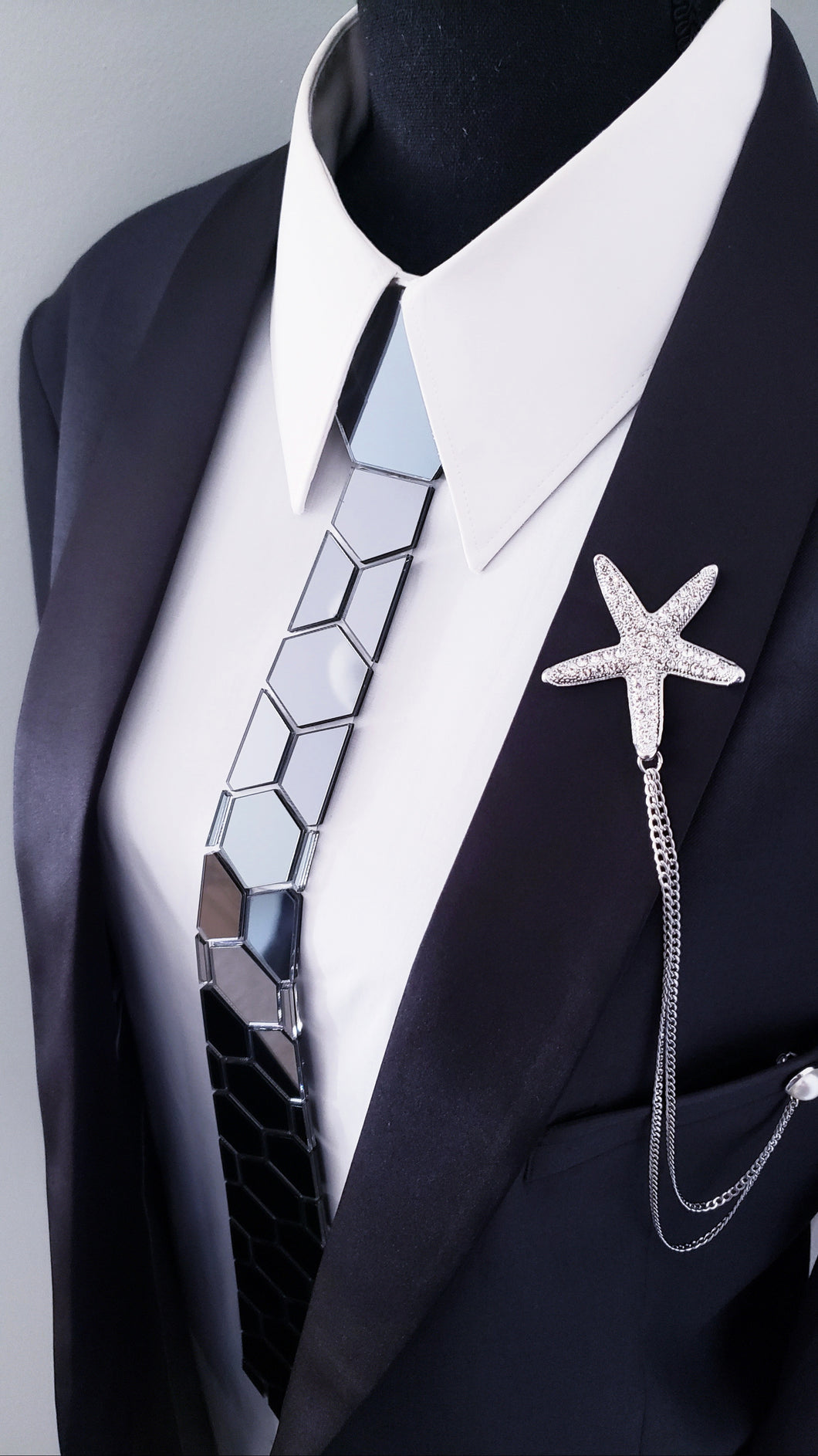 Black Mirror Acrylic Hexagon Necktie