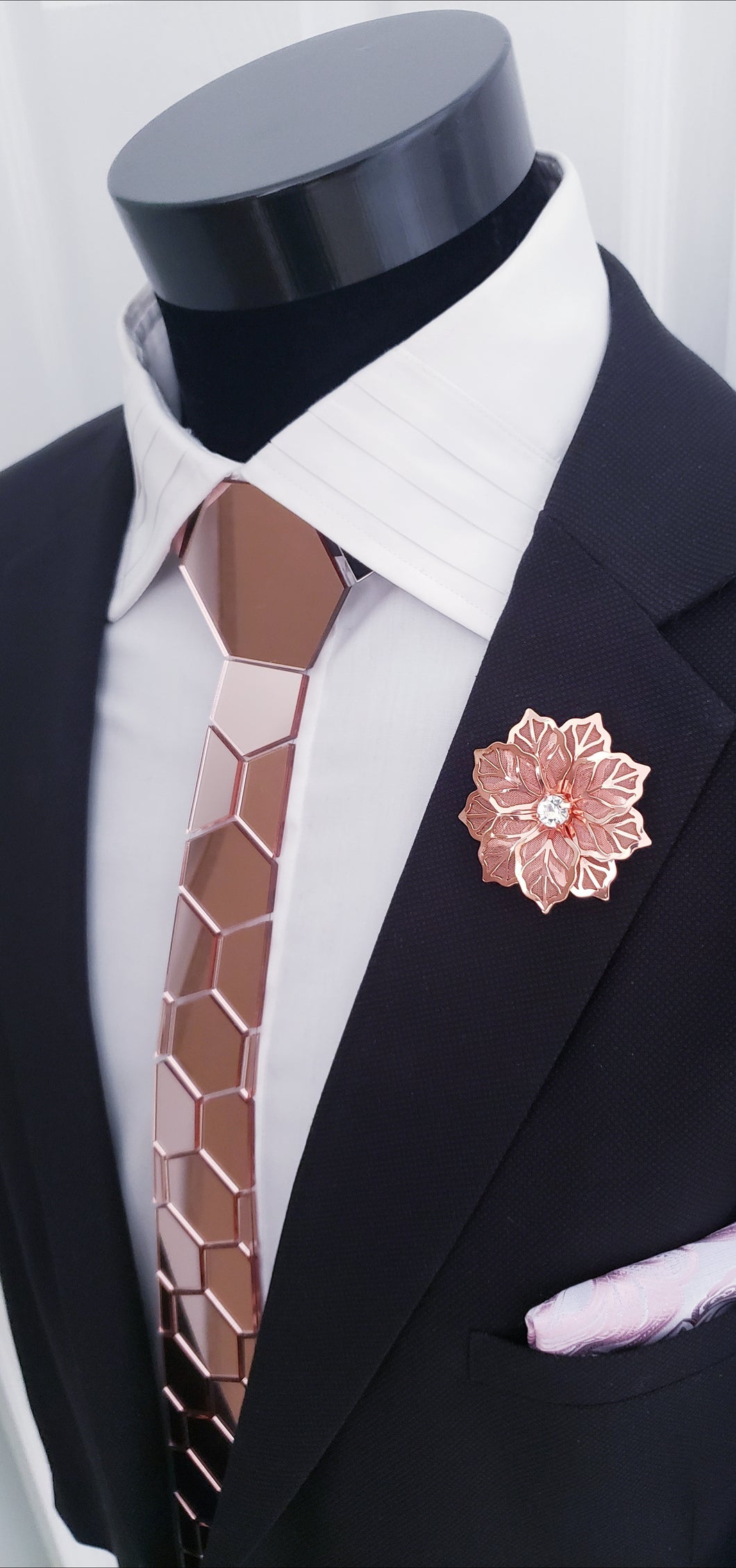 Rose Gold Mirror Acrylic Hexagon Necktie