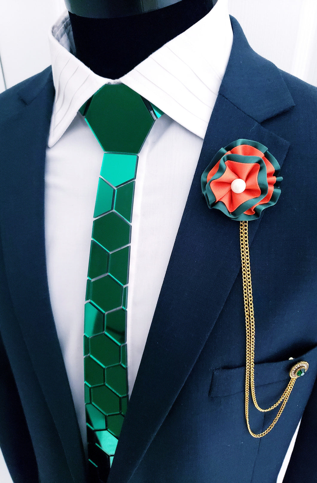 Green Mirror Acrylic Hexagon Necktie