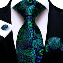 Load image into Gallery viewer, Men&#39;s Blue Green Paisley Silk Necktie Set
