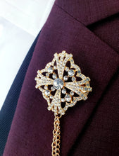 Load image into Gallery viewer, Elegant Crystal Rhinestone Lapel Pin with Chains
