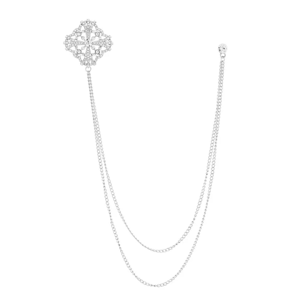 Elegant Crystal Rhinestone Lapel Pin with Chains