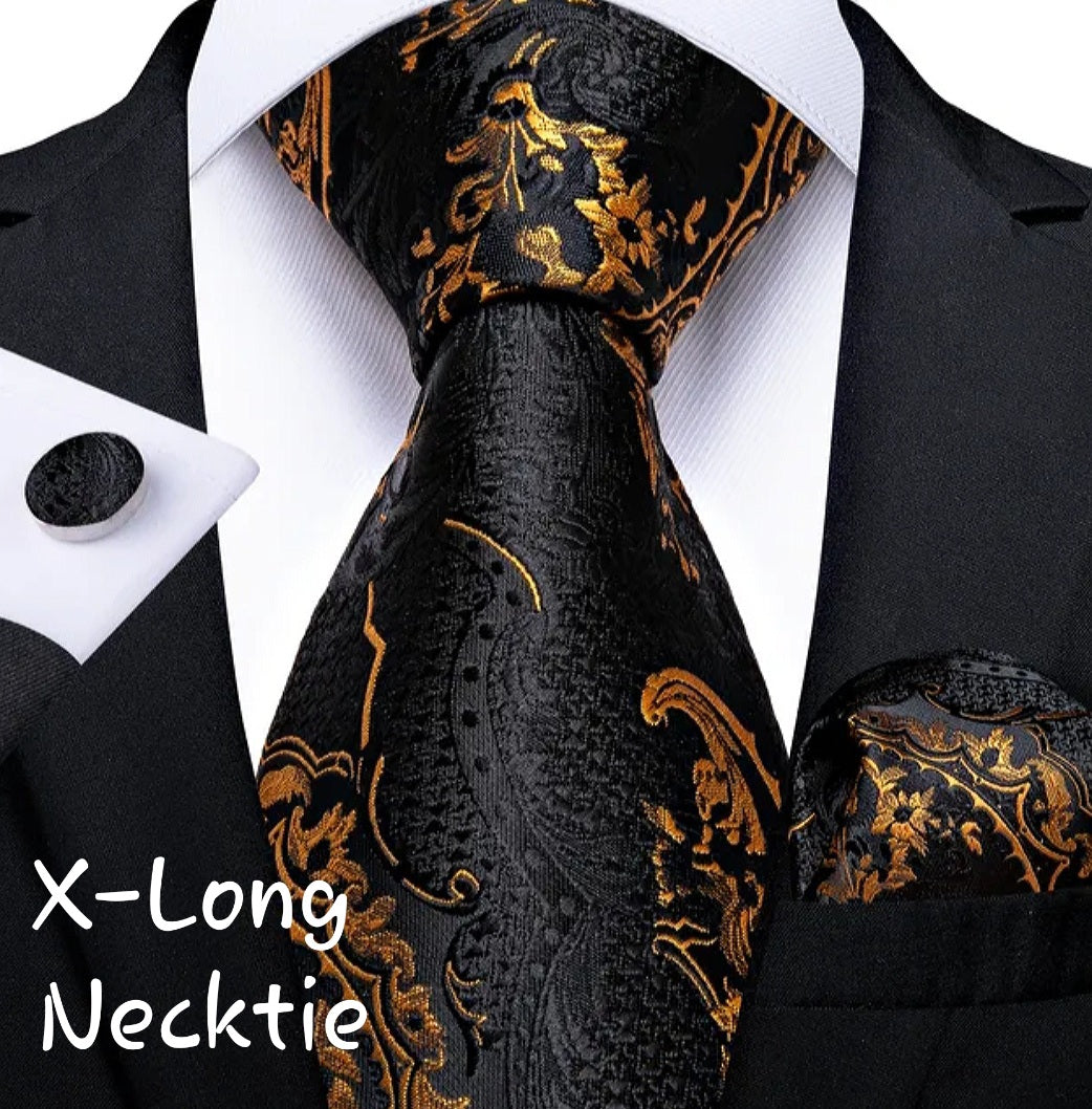 Silk Necktie and Pocket Square with Woven Cufflink Set 