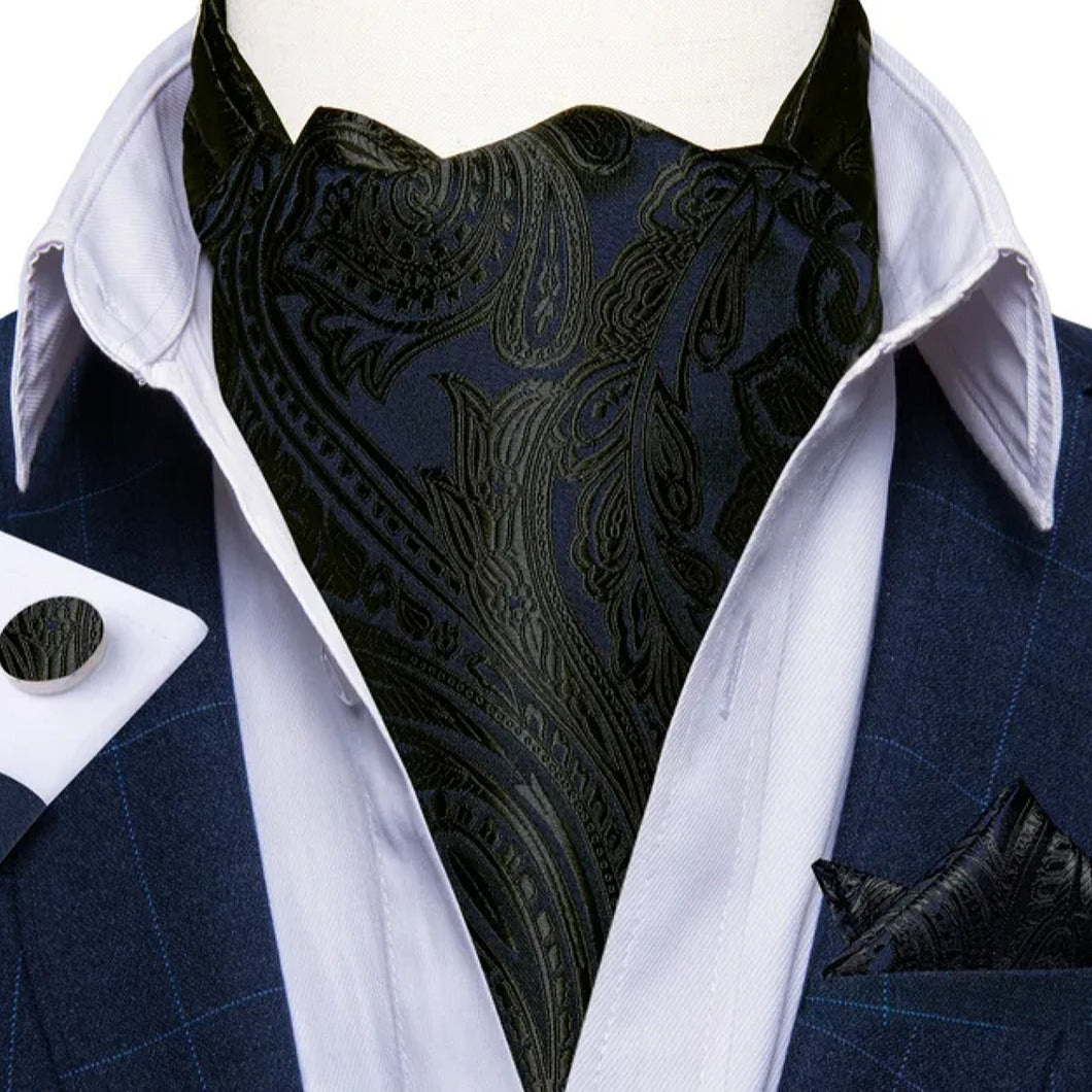 Silk Ascot & Pocket Square with Woven Cufflink Set