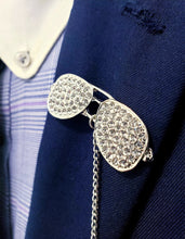 Load image into Gallery viewer, Crystal Rhinestone Aviator Sunglasses Lapel Pin with Chain
