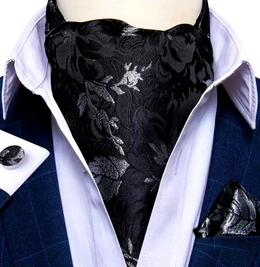 Silk Ascot & Pocket Square with Woven Cufflink Set