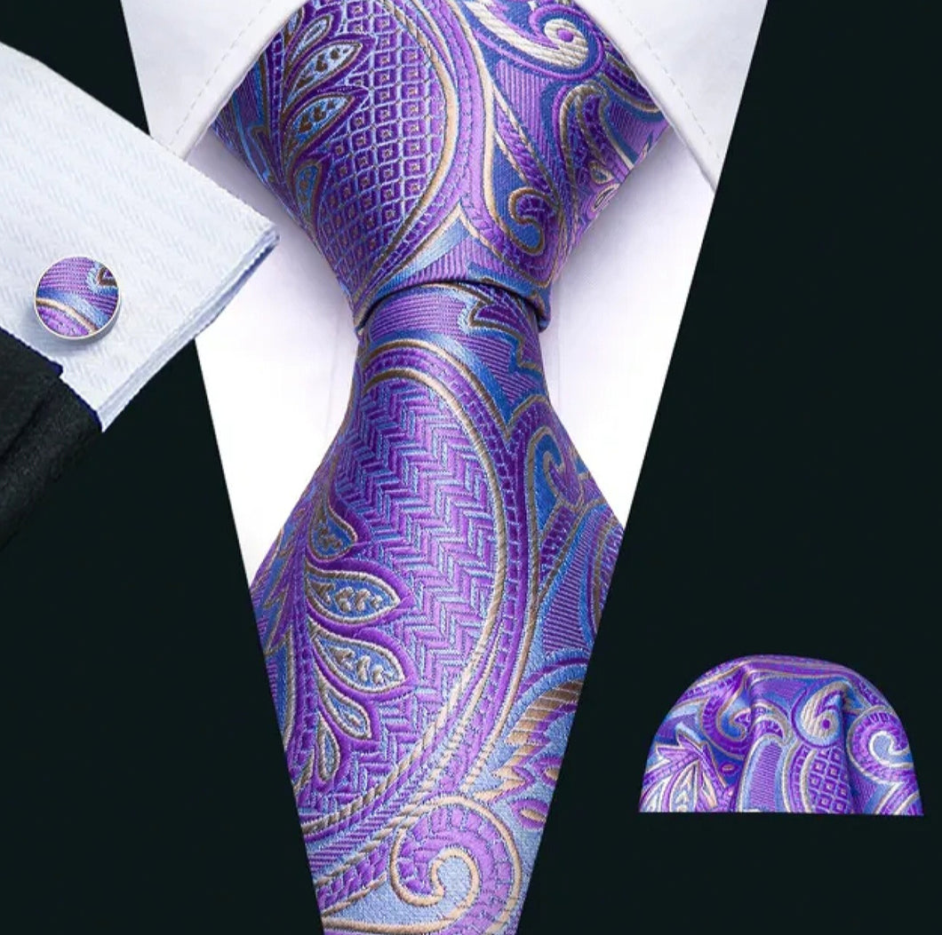 Men's Purple Floral Silk Necktie Set