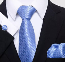 Load image into Gallery viewer, Men&#39;s Blue Silk Necktie Square Cufflink Set
