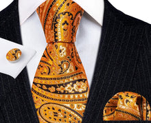 Load image into Gallery viewer, Men&#39;s Orange Black Paisley Silk Necktie Set

