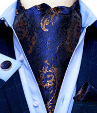 Load image into Gallery viewer, Silk Ascot &amp; Pocket Square with Woven Cufflink Set
