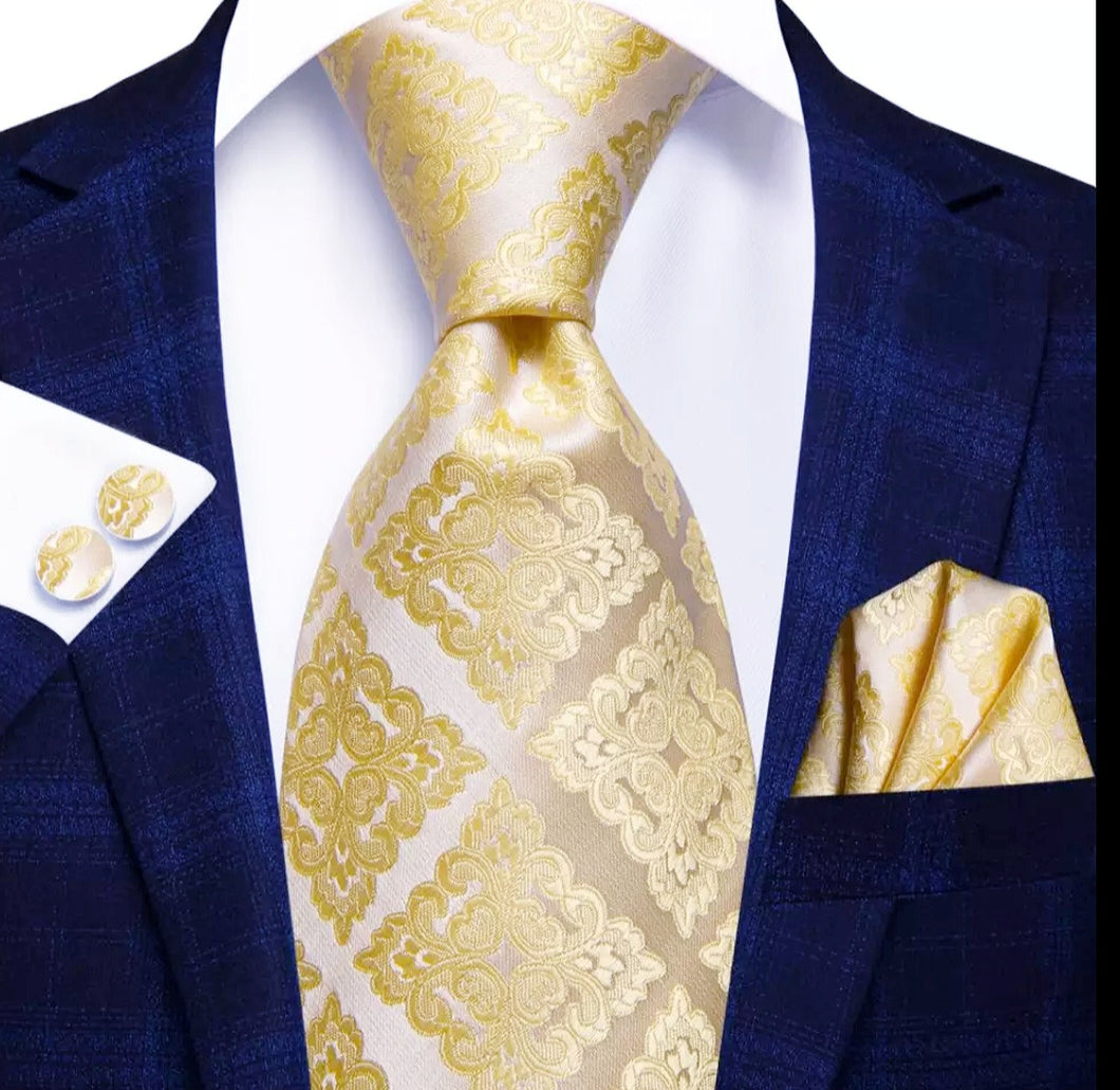 Men's Yellow Silk Necktie Pocket Square Set