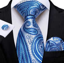 Load image into Gallery viewer, Men&#39;s Blue Grey Paisley Silk Necktie Set
