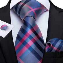 Load image into Gallery viewer, Men&#39;s Fuchsia Blue Plaid Silk Necktie Set

