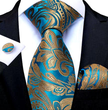 Load image into Gallery viewer, Men&#39;s Turquoise Floral Silk Necktie Set
