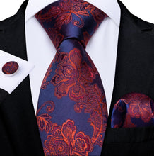 Load image into Gallery viewer, Men&#39;s  Red Blue Floral Silk Necktie Set
