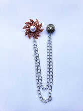 Load image into Gallery viewer, Copper Flower Lapel Pin with Silver Chains/Lion Brooch 
