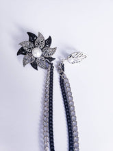 Load image into Gallery viewer, Flower Lapel Pin With Black &amp; Silver Chains
