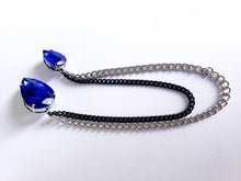 Load image into Gallery viewer, Royal Blue Crystal Lapel Pin with Black/Silver Chains
