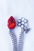 Load image into Gallery viewer, Elegant Red Crystal Lapel Pin with Silver Chain
