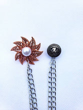 Load image into Gallery viewer, Copper Flower Lapel Pin with Silver Chains/Lion Brooch 
