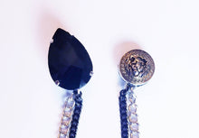 Load image into Gallery viewer, Black Crystal Pin with Lion Black/Silver Chains
