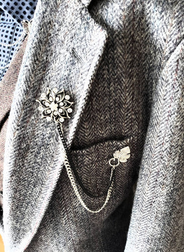 Crystal Lapel Pin with Silver/Black Chains