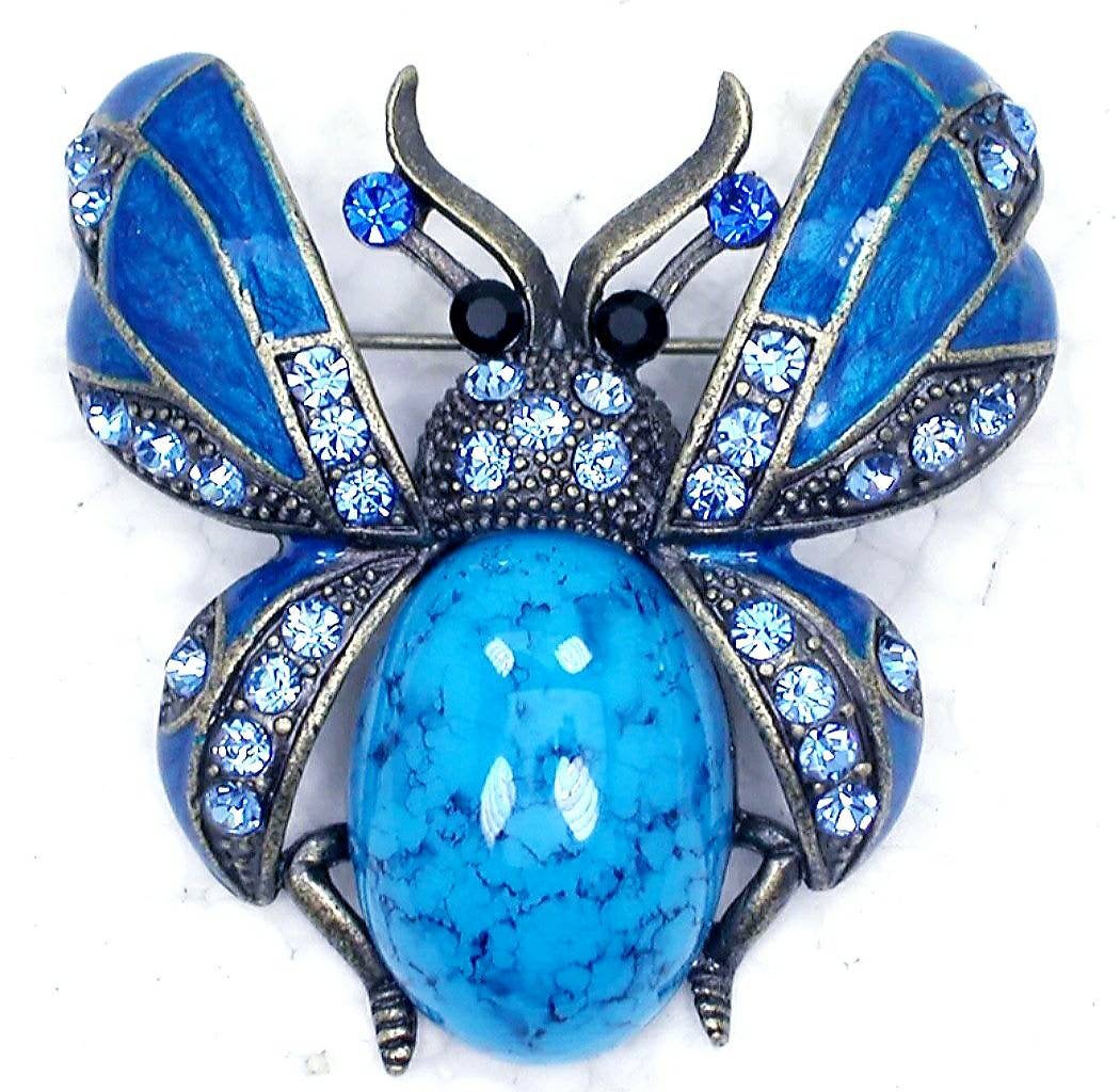 Large Crystal Beetle Brooch Pin