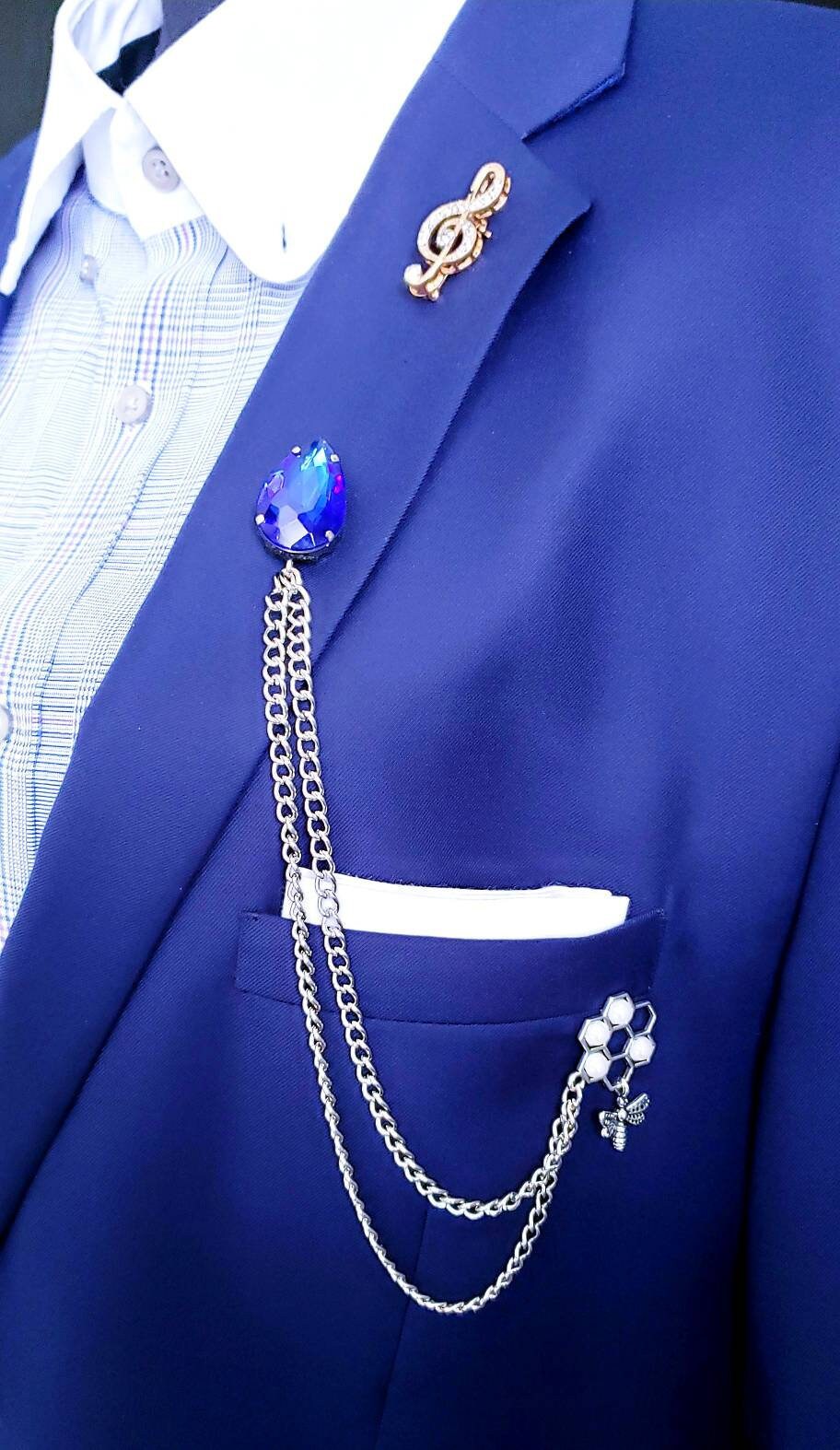 Elegant Blue Crystal Brooch Lapel Pin