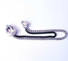 Load image into Gallery viewer, Clear Crystal Lapel Pin with Black/Silver Chain
