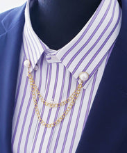 Load image into Gallery viewer, Pearl Double Chain Collar Pin 
