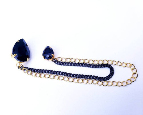 Elegant Crystal Lapel Pin With Black/Gold Chains
