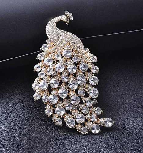 Peacock Crystal Brooch Rhinestone Bridal Pin