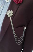 Load image into Gallery viewer, Crystal Flower Lapel Pin With 4 Gold Or Silver Chains
