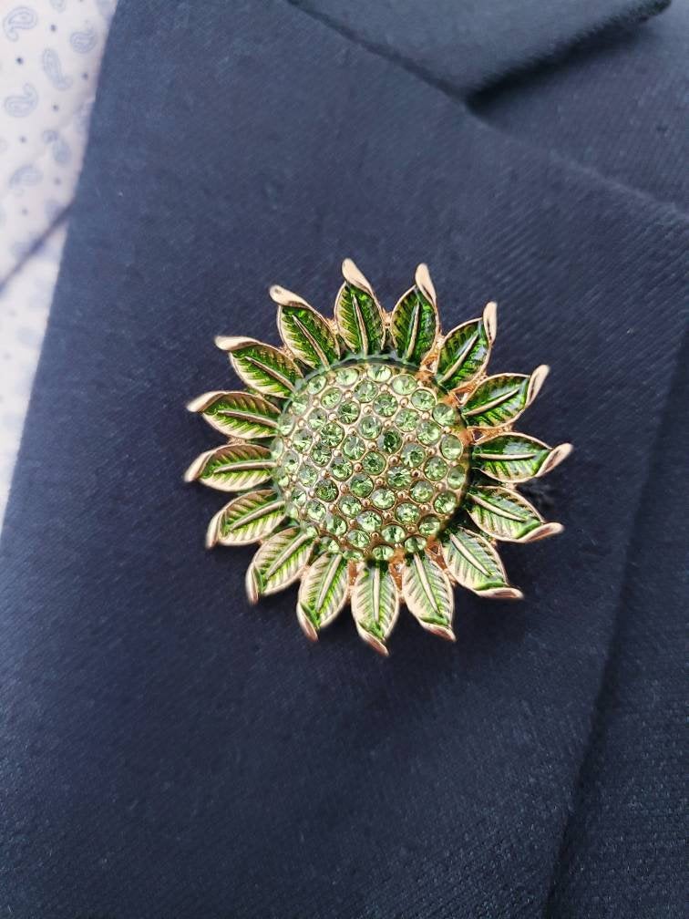 Crystal Sunflower Lapel Brooch Pin