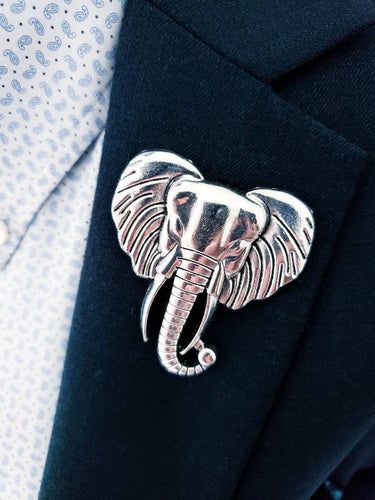 Metal Steel Elephant Head Brooch Pin