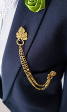 Load image into Gallery viewer, Elegant Leaf Collar Pin with Gold Chains
