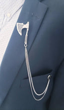 Load image into Gallery viewer, Silver Axe Lapel Pin with Silver Chains/Black Brooch 
