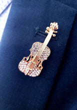 Load image into Gallery viewer, Crystal Rhinestones Violin Brooch Pin
