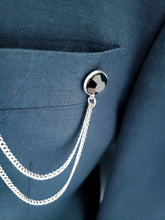 Load image into Gallery viewer, Silver Axe Lapel Pin with Silver Chains/Black Brooch 
