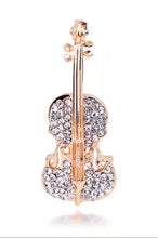 Load image into Gallery viewer, Crystal Rhinestones Violin Brooch Pin
