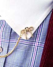 Load image into Gallery viewer, Unisex Bow Lapel Collar Pin with Chain
