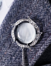 Load image into Gallery viewer, Crystal Rhinestones Grey Cat Eye Lapel Pin
