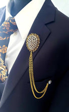 Load image into Gallery viewer, Crystal Rhinestones Lapel Pin with Gold Chains 
