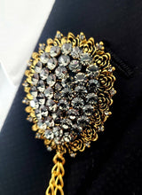 Load image into Gallery viewer, Crystal Rhinestones Lapel Pin with Gold Chains 

