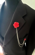 Load image into Gallery viewer, Flower Lapel Pin with 2 Gold or Silver Chains
